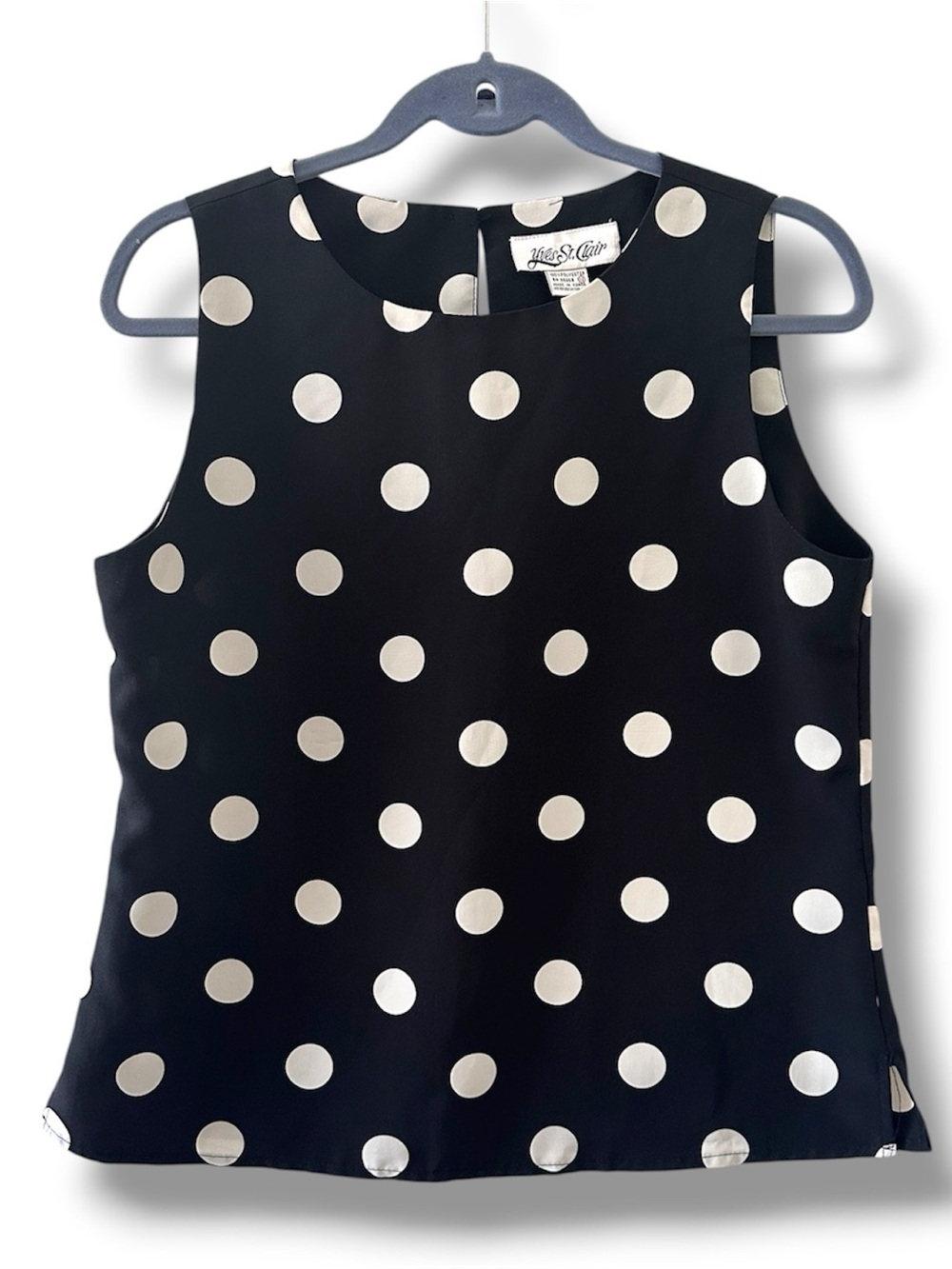 Vintage Yves St Clair Black & White Polka Dot Sleeveless Top Women’s Size Large